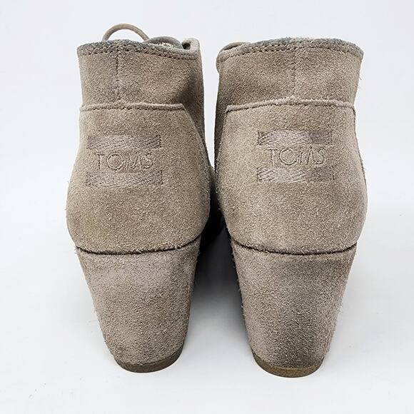 Toms Wedge Bootie Women 7.5 Desert Wedge Lace up Bootie in Taupe Suede 300415 - Picture 5 of 9